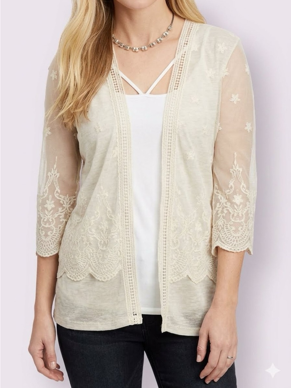 NWT Maurices Lace Overlay Cream Cardigan Size Medium